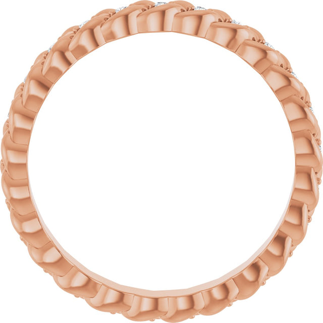 14K Gold Round Natural Diamond Rope Eternity Band - 1mm Stones - Rose Gold - view 2