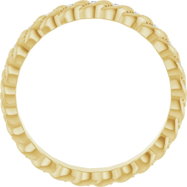 14K Gold Round Natural Diamond Rope Eternity Band - 1mm Stones - Yellow Gold - view 2