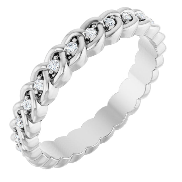 14K Gold Round Natural Diamond Rope Eternity Band - 1mm Stones - White Gold