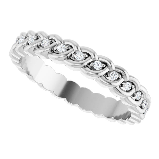 14K Gold Round Natural Diamond Rope Eternity Band - 1mm Stones - White Gold - view 5