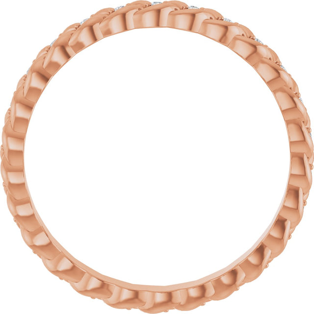 14K Gold Round Natural Diamond Rope Eternity Band - 1mm Stones - Rose Gold - view 2