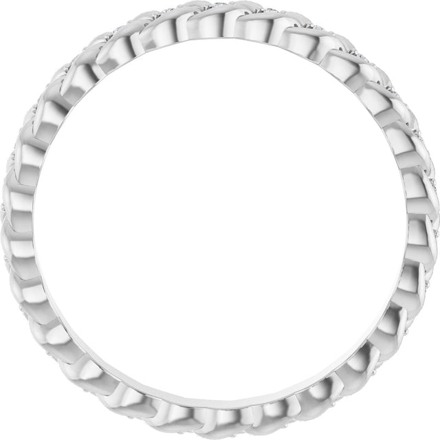 14K Gold Round Natural Diamond Rope Eternity Band - 1mm Stones - White Gold - view 2