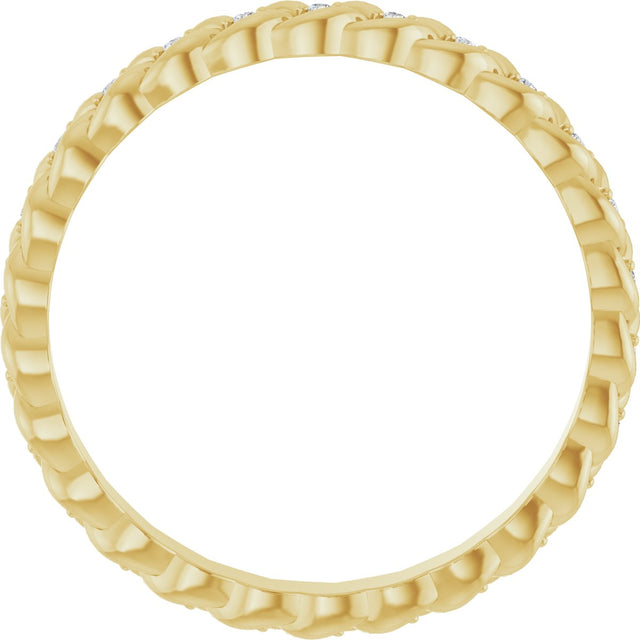 14K Gold Round Natural Diamond Rope Eternity Band - 1mm Stones - Yellow Gold - view 2