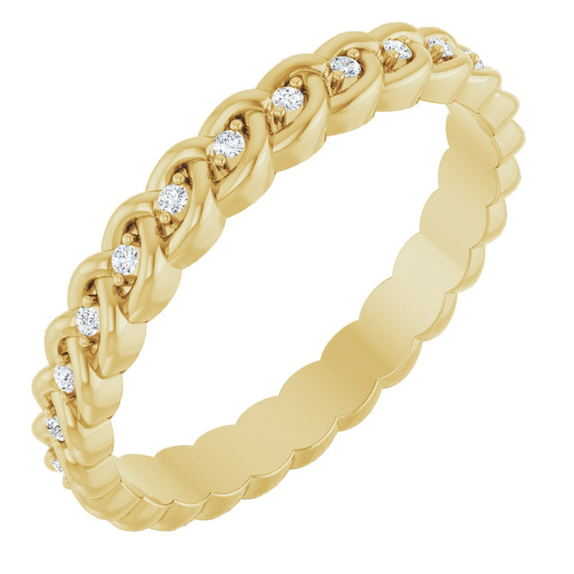 14K Gold Round Natural Diamond Rope Eternity Band - 1mm Stones - Yellow Gold