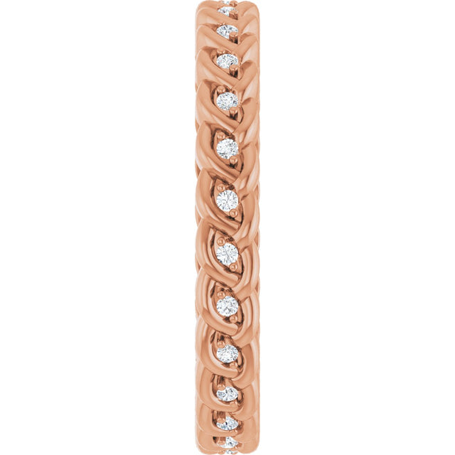 14K Gold Round Natural Diamond Rope Eternity Band - 1mm Stones - Rose Gold - view 4