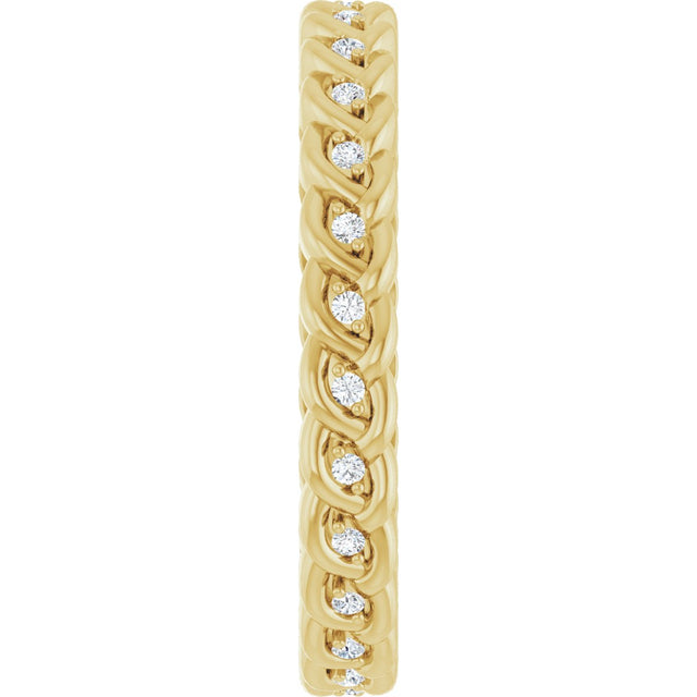 14K Gold Round Natural Diamond Rope Eternity Band - 1mm Stones - Yellow Gold - view 4