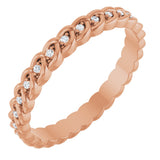 14K Gold Round Natural Diamond Rope Eternity Band - 1mm Stones - Rose Gold