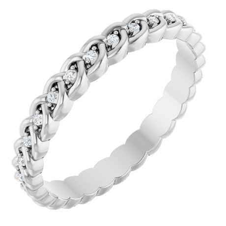 14K Gold Round Lab-Grown Diamond Rope Eternity Band - 1mm Stones - White Gold