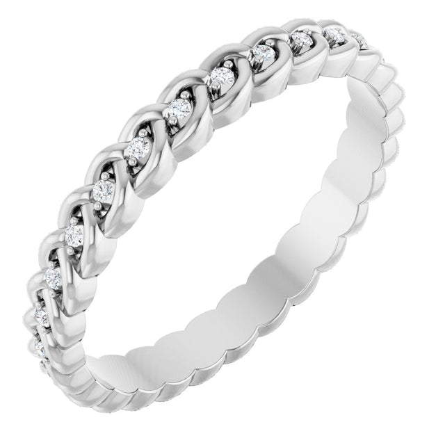 14K Gold Round Natural Diamond Rope Eternity Band - 1mm Stones - White Gold