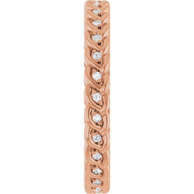 14K Gold Round Natural Diamond Rope Eternity Band - 1mm Stones - Rose Gold - view 4