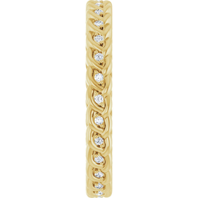 14K Gold Round Natural Diamond Rope Eternity Band - 1mm Stones - Yellow Gold - view 4