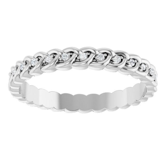 14K Gold Round Natural Diamond Rope Eternity Band - 1mm Stones - White Gold - view 3