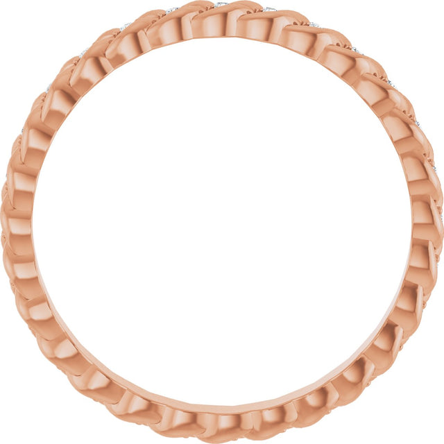 14K Gold Round Natural Diamond Rope Eternity Band - 1mm Stones - Rose Gold - view 2