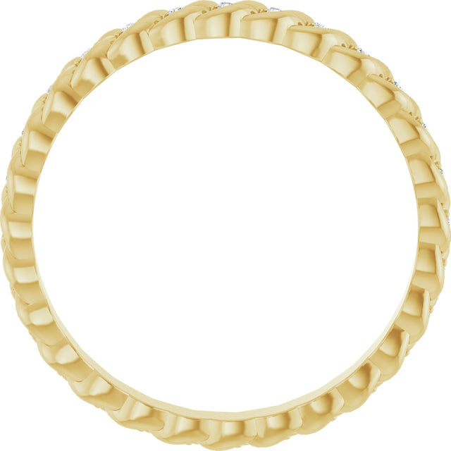 14K Gold Round Natural Diamond Rope Eternity Band - 1mm Stones - Yellow Gold - view 2