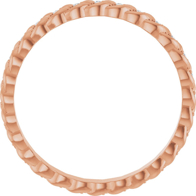 14K Gold Round Natural Diamond Rope Eternity Band - 1mm Stones - Rose Gold - view 2
