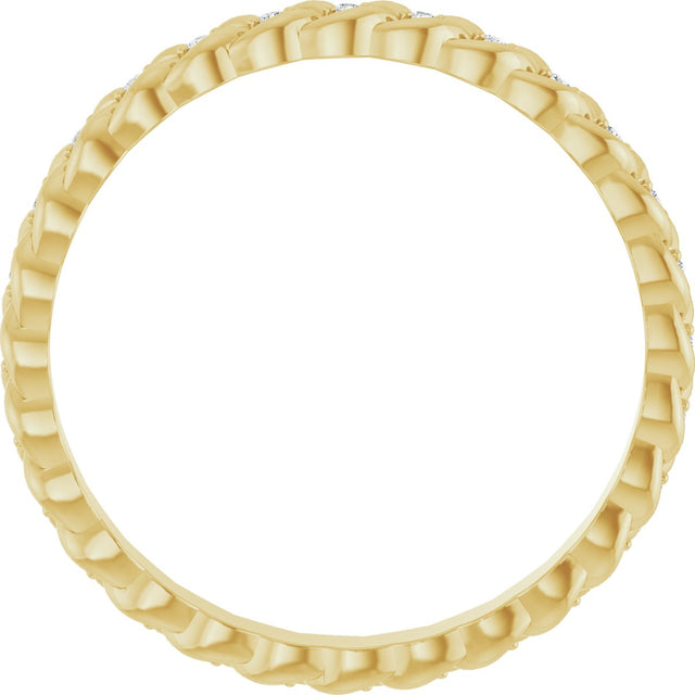 14K Gold Round Natural Diamond Rope Eternity Band - 1mm Stones - Yellow Gold - view 2