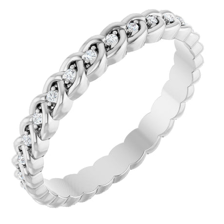 14K Gold Round Natural Diamond Rope Eternity Band - 1mm Stones - White Gold