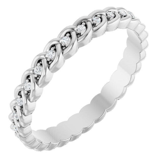 14K Gold Round Natural Diamond Rope Eternity Band - 1mm Stones - White Gold