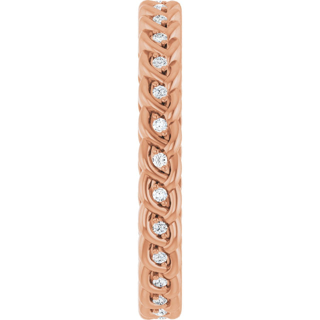 14K Gold Round Natural Diamond Rope Eternity Band - 1mm Stones - Rose Gold - view 4
