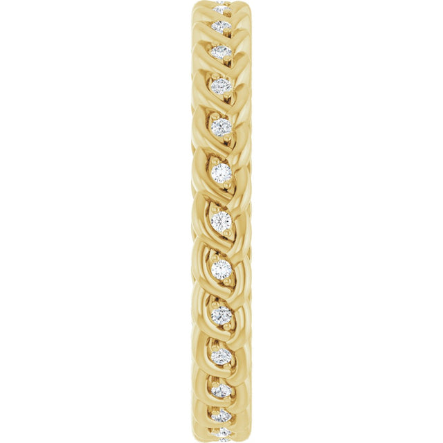 14K Gold Round Natural Diamond Rope Eternity Band - 1mm Stones - Yellow Gold - view 4
