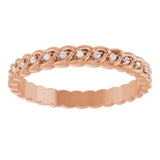 14K Gold Round Natural Diamond Rope Eternity Band - 1mm Stones - Rose Gold - view 3