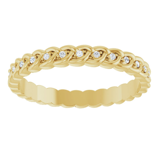 14K Gold Round Natural Diamond Rope Eternity Band - 1mm Stones - Yellow Gold - view 3