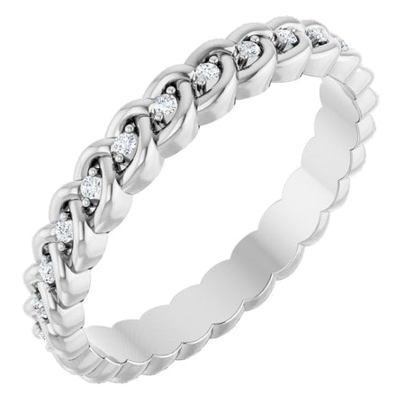 14K Gold Round Natural Diamond Rope Eternity Band - 1mm Stones - White Gold