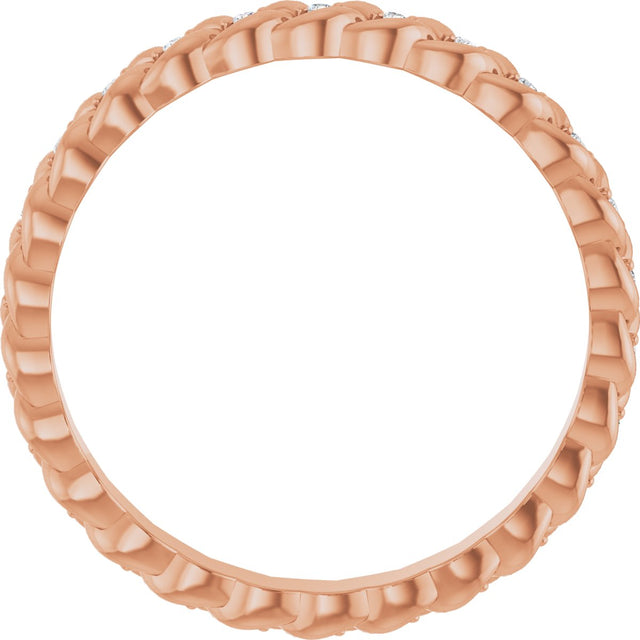 14K Gold Round Natural Diamond Rope Eternity Band - 1mm Stones - Rose Gold - view 2