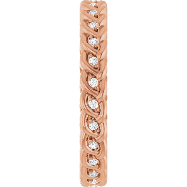14K Gold Round Lab-Grown Diamond Rope Eternity Band - 1mm Stones - Rose Gold - view 4