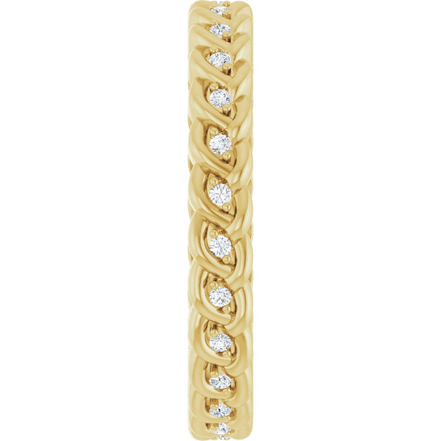14K Gold Round Natural Diamond Rope Eternity Band - 1mm Stones - Yellow Gold - view 4