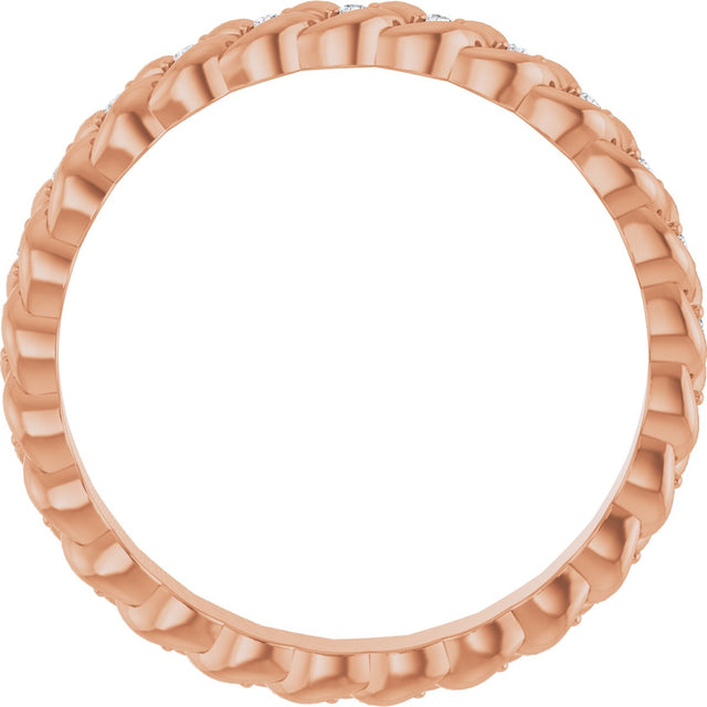 14K Gold Round Natural Diamond Rope Eternity Band - 1mm Stones - Rose Gold - view 2