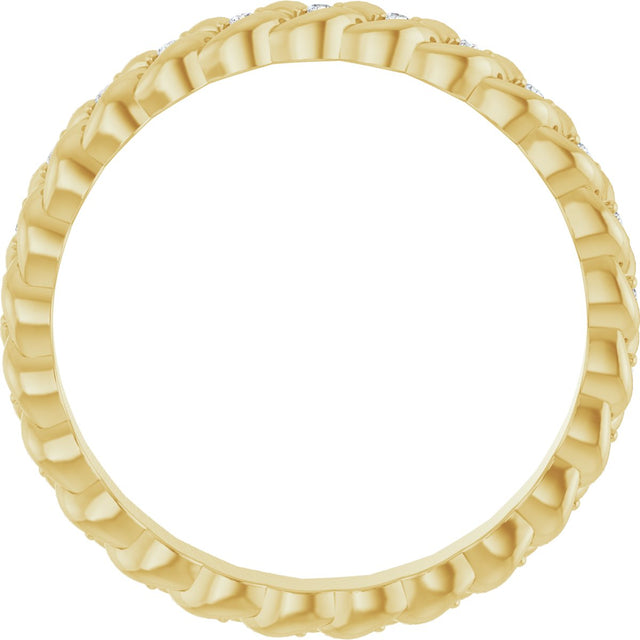14K Gold Round Natural Diamond Rope Eternity Band - 1mm Stones - Yellow Gold - view 2