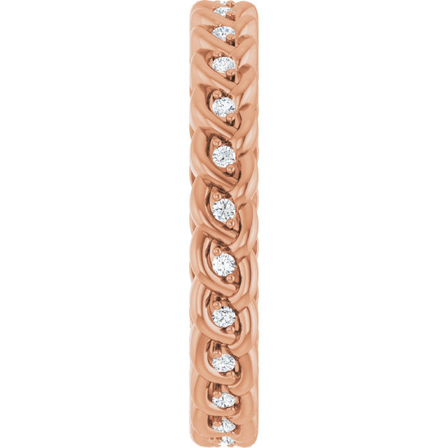 14K Gold Round Natural Diamond Rope Eternity Band - 1mm Stones - Rose Gold - view 4