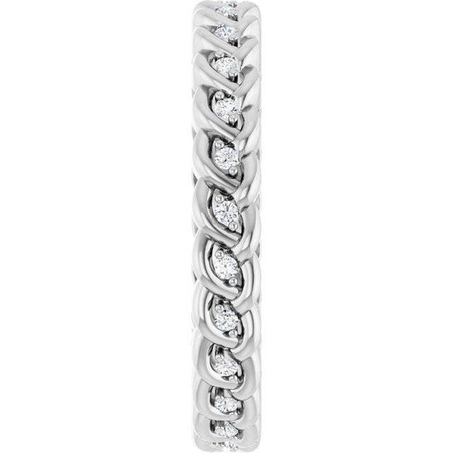 14K Gold Round Natural Diamond Rope Eternity Band - 1mm Stones - White Gold - view 4