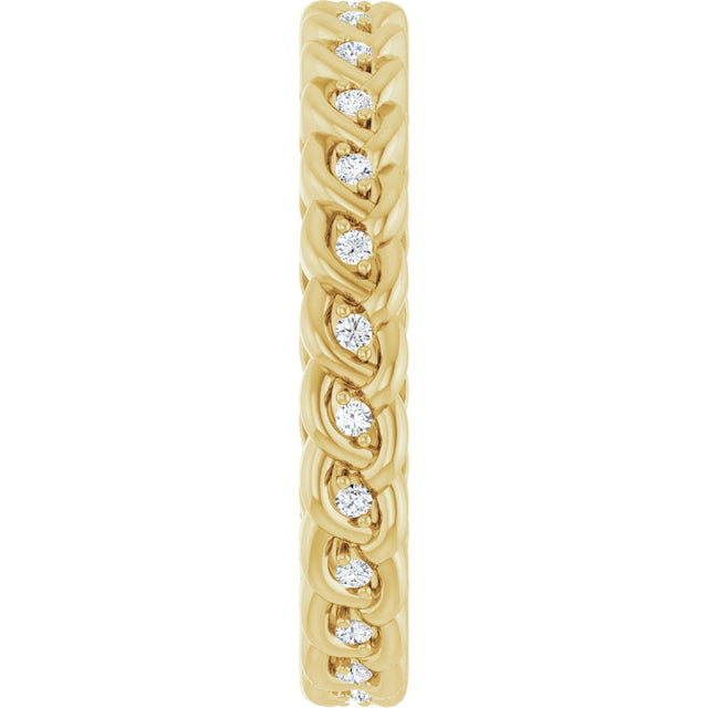 14K Gold Round Natural Diamond Rope Eternity Band - 1mm Stones - Yellow Gold - view 4