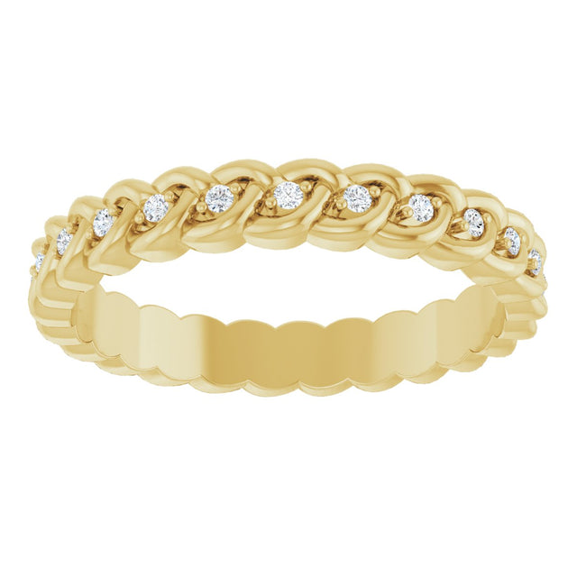 14K Gold Round Natural Diamond Rope Eternity Band - 1mm Stones - Yellow Gold - view 3
