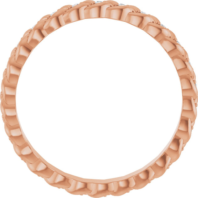 14K Gold Round Natural Diamond Rope Eternity Band - 1mm Stones - Rose Gold - view 2