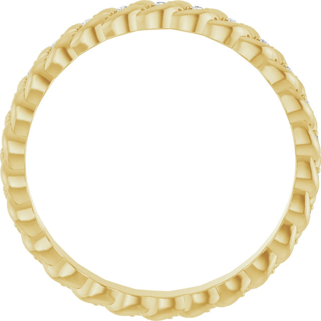 14K Gold Round Natural Diamond Rope Eternity Band - 1mm Stones - Yellow Gold - view 2