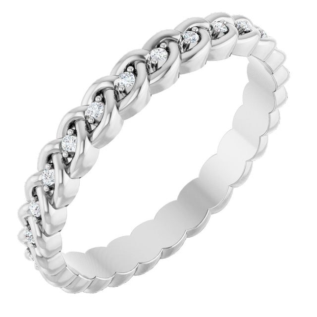 14K Gold Round Natural Diamond Rope Eternity Band - 1mm Stones - White Gold