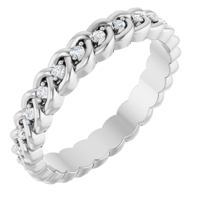 Platinum Round Natural Diamond Rope Eternity Band - 1mm Stones
