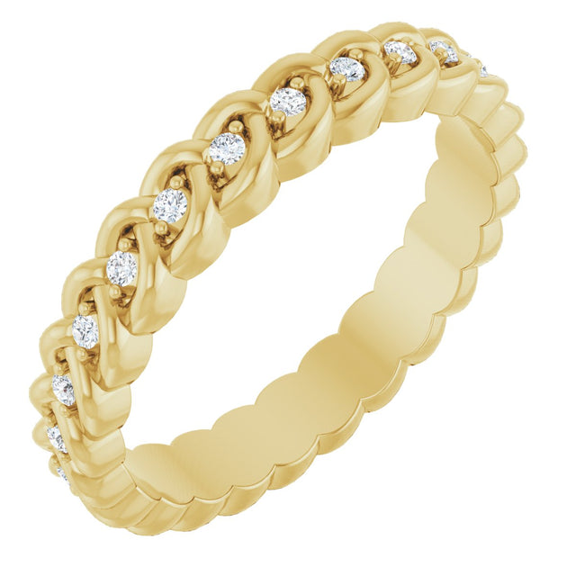 14K Gold Round Natural Diamond Rope Eternity Band - 1mm Stones - Yellow Gold