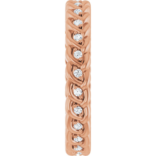 14K Gold Round Natural Diamond Rope Eternity Band - 1mm Stones - Rose Gold - view 4