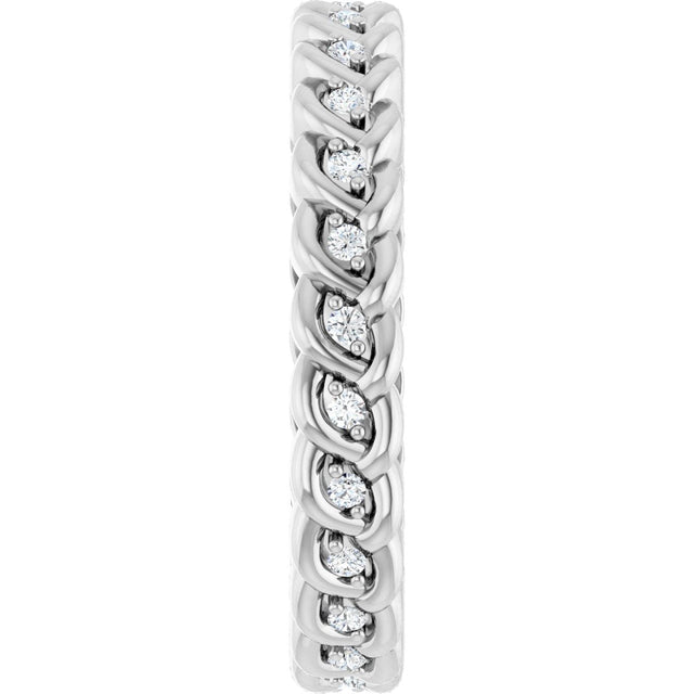 14K Gold Round Natural Diamond Rope Eternity Band - 1mm Stones - White Gold - view 4