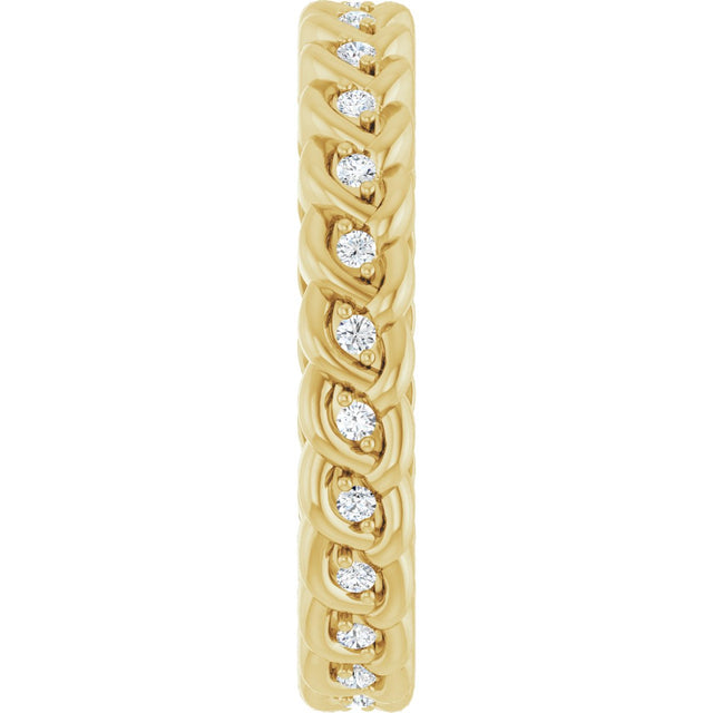 14K Gold Round Natural Diamond Rope Eternity Band - 1mm Stones - Yellow Gold - view 4