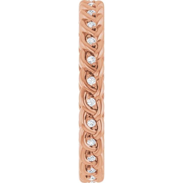 14K Gold Round Natural Diamond Rope Eternity Band - 1mm Stones - Rose Gold - view 4