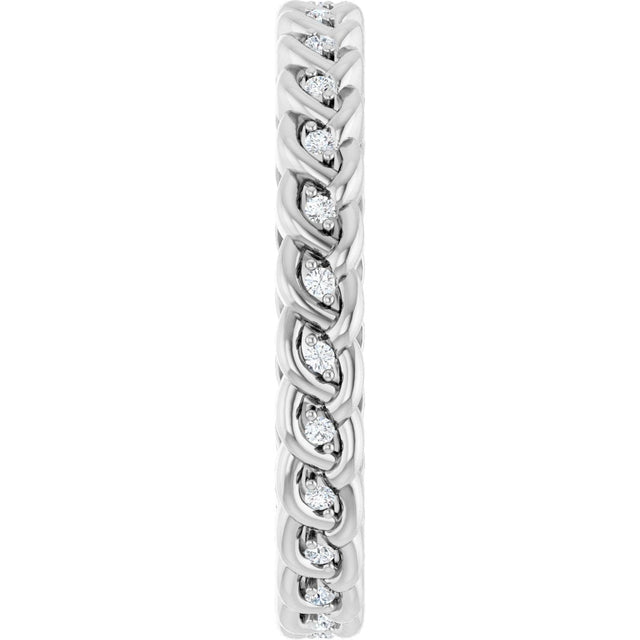 14K Gold Round Natural Diamond Rope Eternity Band - 1mm Stones - White Gold - view 4