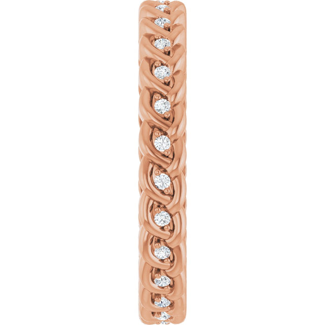 14K Gold Round Natural Diamond Rope Eternity Band - 1mm Stones - Rose Gold - view 4
