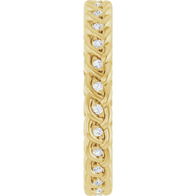 14K Gold Round Natural Diamond Rope Eternity Band - 1mm Stones - Yellow Gold - view 4