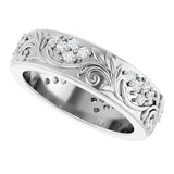 14K Gold Round Lab-Grown Diamond Accented Floral Band - 1.5mm Stones - White Gold - view 10