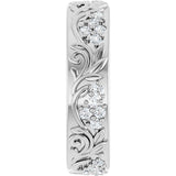 14K Gold Round Lab-Grown Diamond Accented Floral Band - 1.5mm Stones - White Gold - view 9